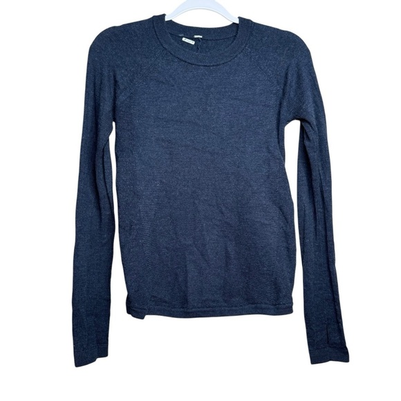 Lululemon Navy Blue Waffle Knit Crew Neck Sweater Pullover Merino Wool XS/S - Picture 1 of 7